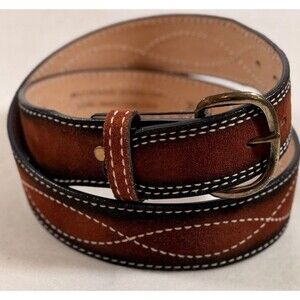 Torel Sz 36 Texas Western Belt Suede Split Cowhide Brown Stitched Leather 1.75”W